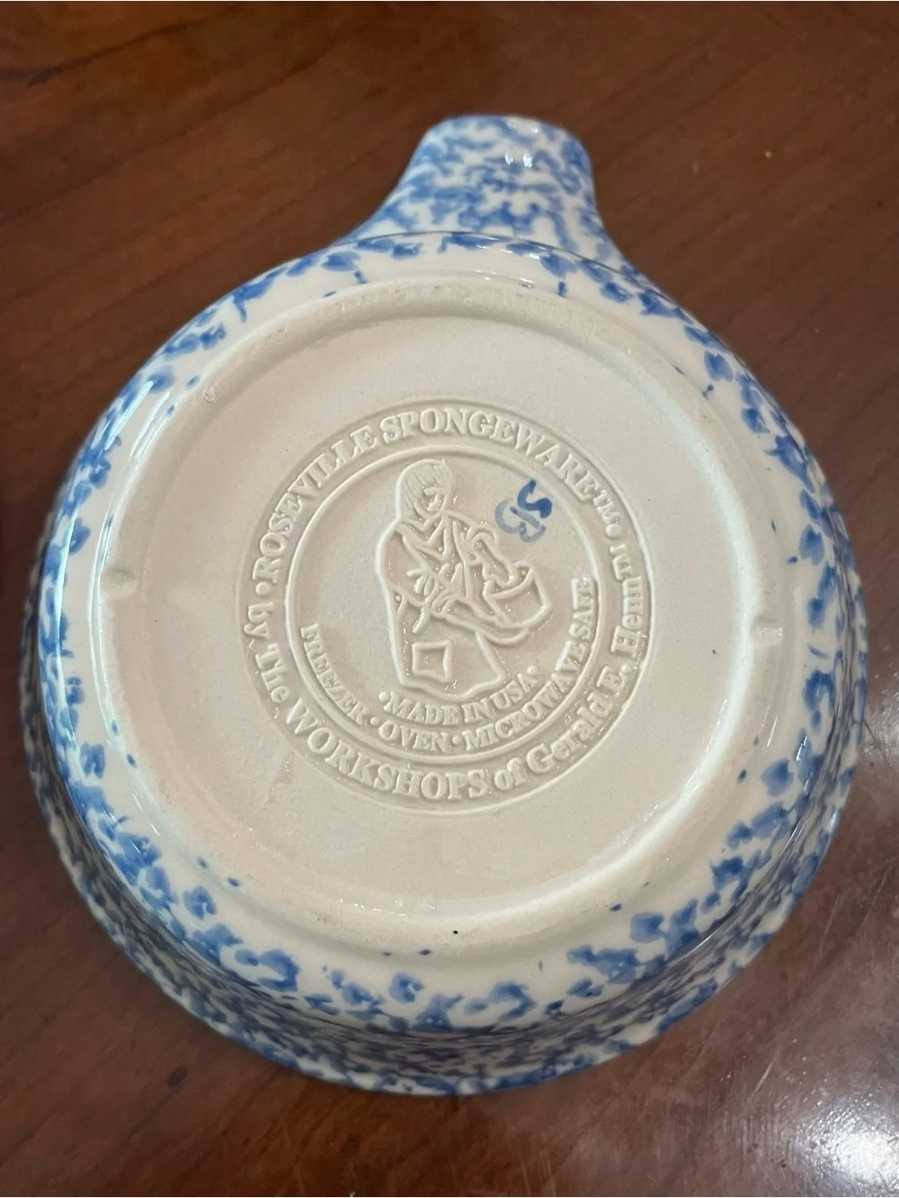 VTG 4-Set Gerald E. Henn Blue Roseville Spongeware Single Handle Soup Bowls